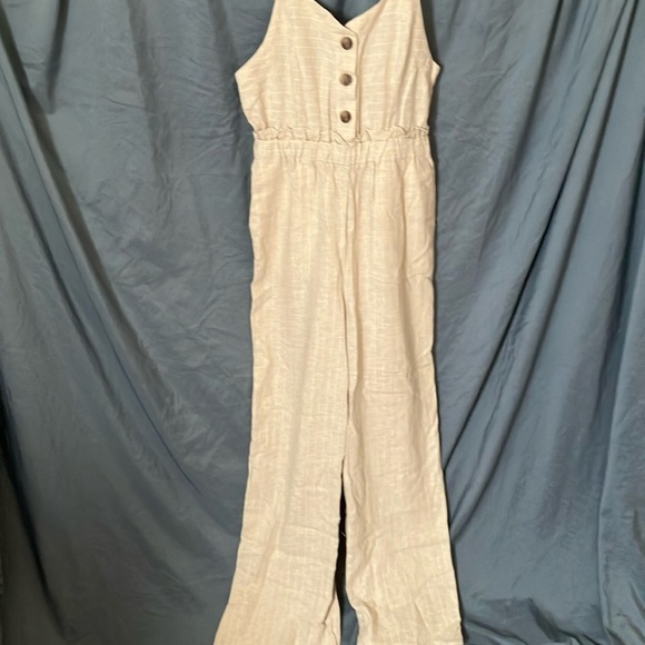 Romeo+Juliet Couture: Ivory/Tan Jumpsuit- adjustable straps, pockets, wide leg-M - Picture 1 of 16